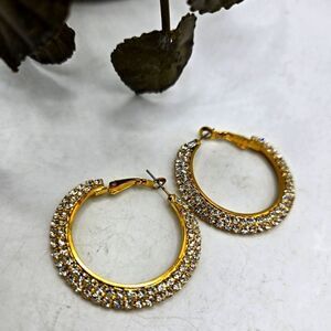 "5/$25" Gold Tone Pave Rhinestone Bling Hoop Earrings